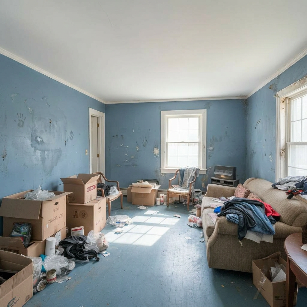 Home interior with belongings left behind